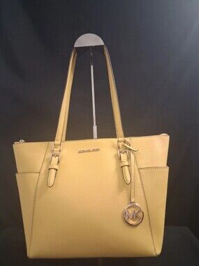 Michael Kors Charlotte  Yellow Large Saffiano Leather Top-Zip Shoulder Tote